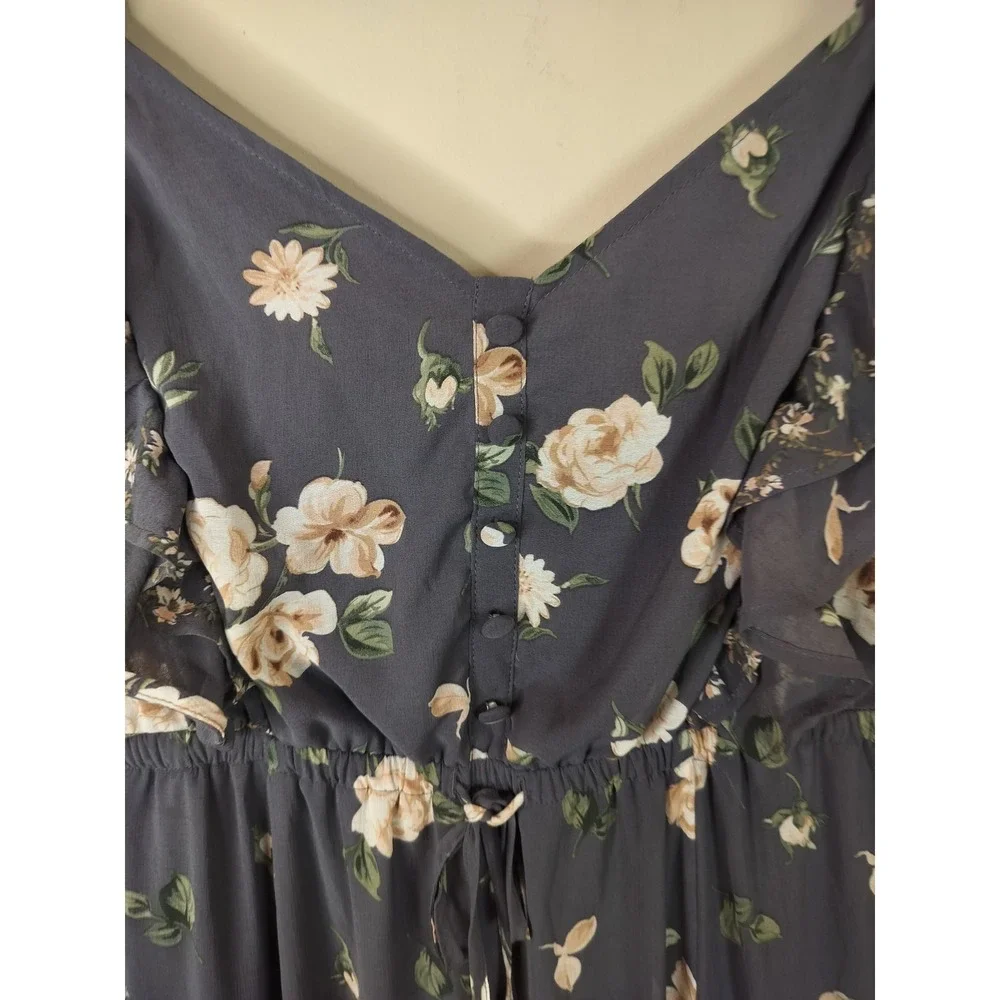 Torrid Gray Floral Chiffon Maxi Dress Ruffled Flutter Sleeve - Picture 7 of 12